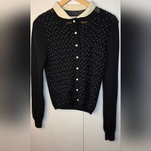 Allanah Hill Beaded wool Sweater With Pearl Buttons and collar. size 12